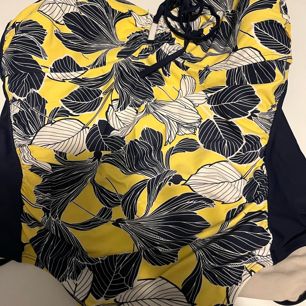 Merona Yellow and Navy Blue Floral One Piece Swimsuit